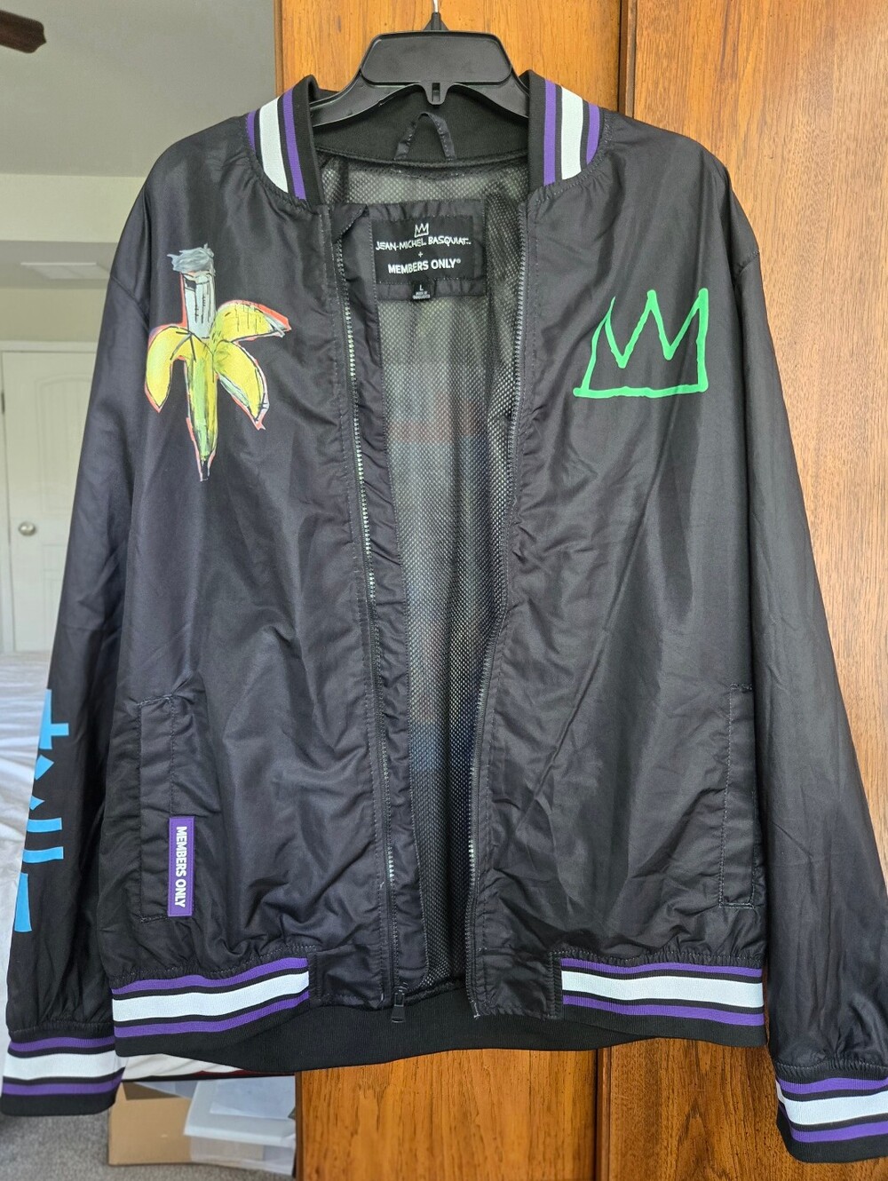 Jean-Michel Basquiat Members Only Black Graphic Wind Breaker Jacket